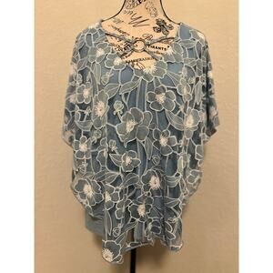 Notations Lace Floral Poncho Style Blouse Layered 3X Career Wedding Guest Party